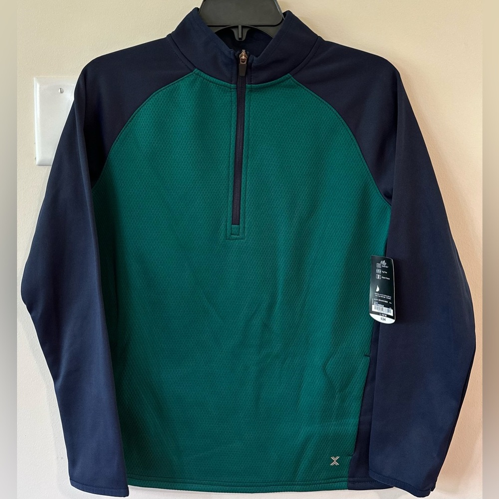 Xersion Boys Navy/Emerald Quarter Zip Quick-Dri Pullover NWT Size L 14/16